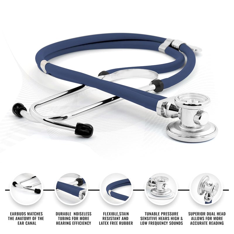 ASA Techmed ستيثوسكوب سبراجي مزدوج الأنبوب للبالغين والأطفال + مقص EMT متطابق، مثالي لموظفي الطوارئ، الممرضين، الأطباء، طلاب الطب، المسعفين، والمستجيبين الأوائل (أزرق بحري) - Image 2